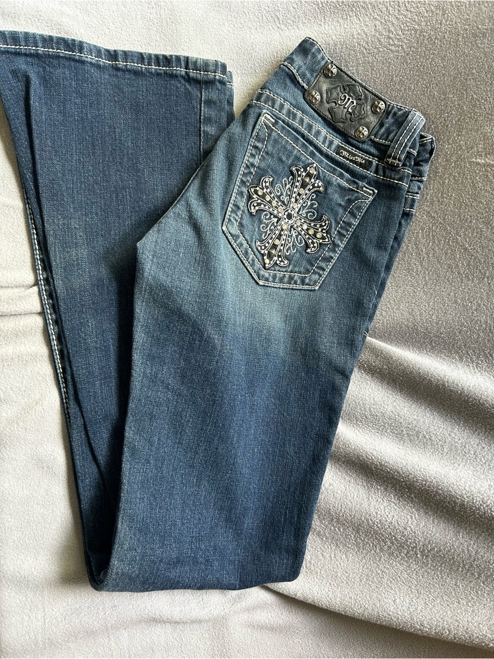 Miss Me Jeans Size 28 Bootcut Rhinestone Cross Pocket Western Glam Denim